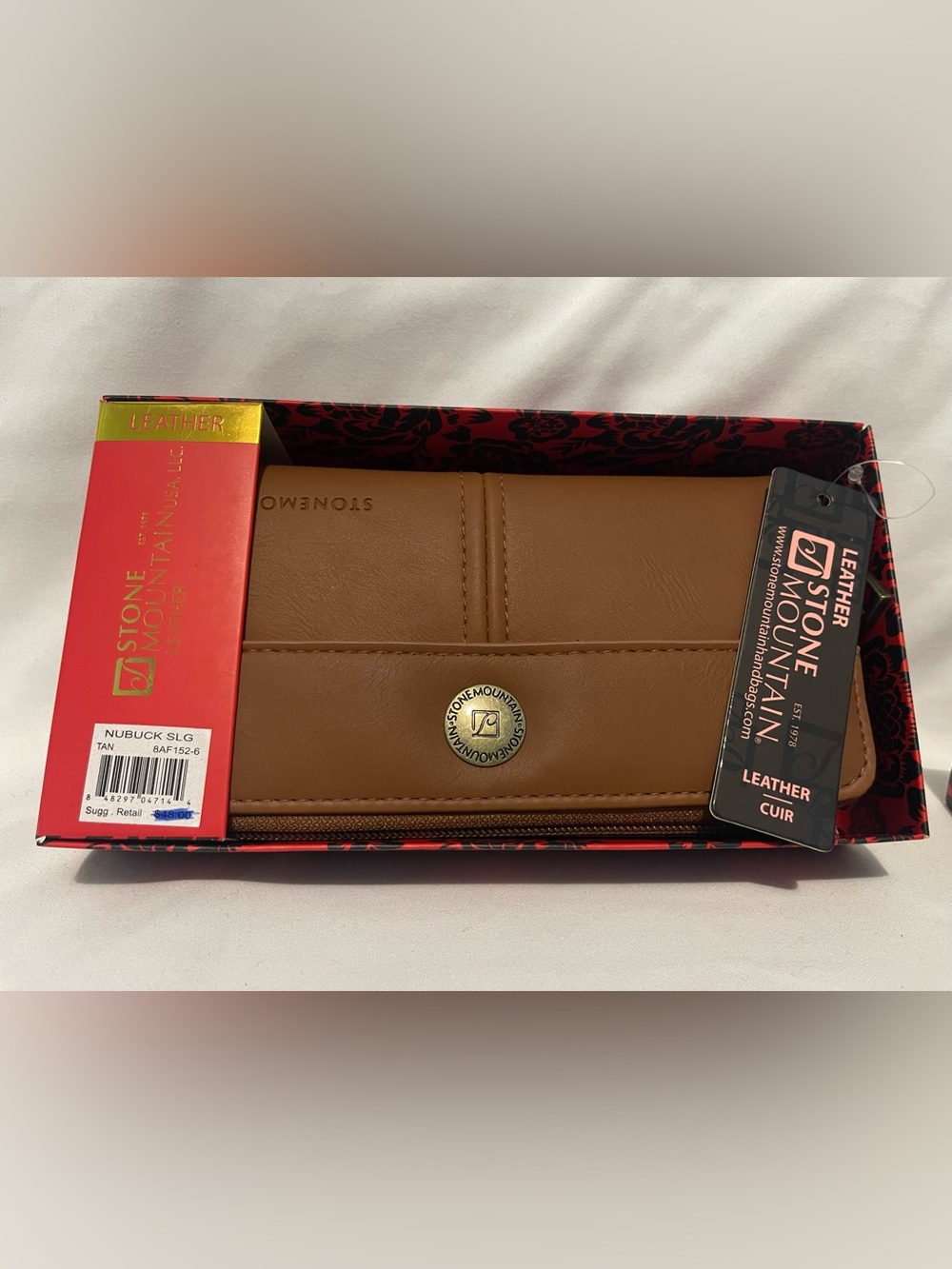 ✨Stone Mountain Leather Nubuck Tan/Brown Double Zip Around Wallet✨ - Picture 7 of 9